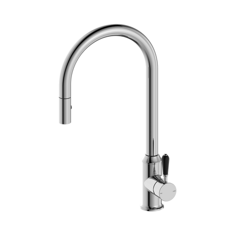 York Pull Out Sink Mixer With Vegie Spray Function With Black Porcelain Lever