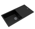 Black Carysil Vivaldi D-200 Granite 1 and 1/2 Bowl with Drain Board Stone Kitchen Sink 1160*500mm