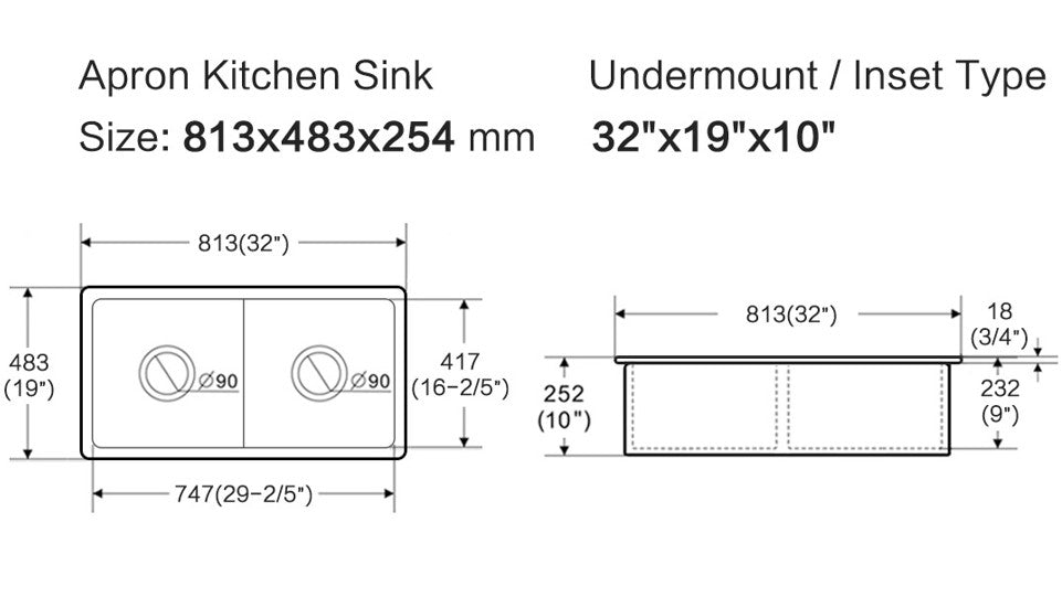 Procida Fireclay Inset/Undermount Sink 813mm LK-S-PFC813LK-D-PFC813-MB