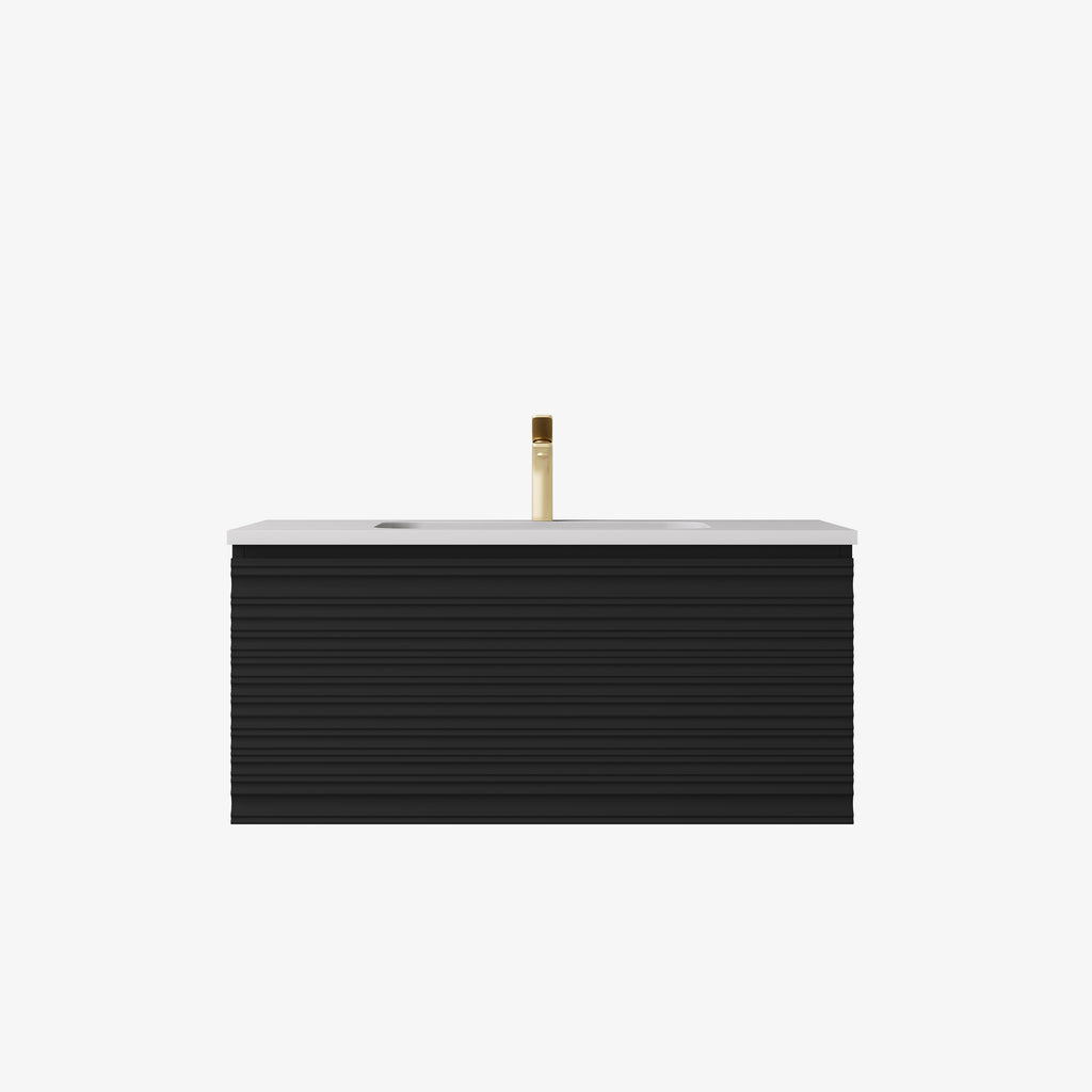 Sedona Matte Black Fluted Wall Hung PVC Cabinet LK-MS900W-MB