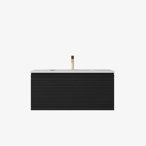 Sedona Matte Black Fluted Wall Hung PVC Cabinet LK-MS750W-MB