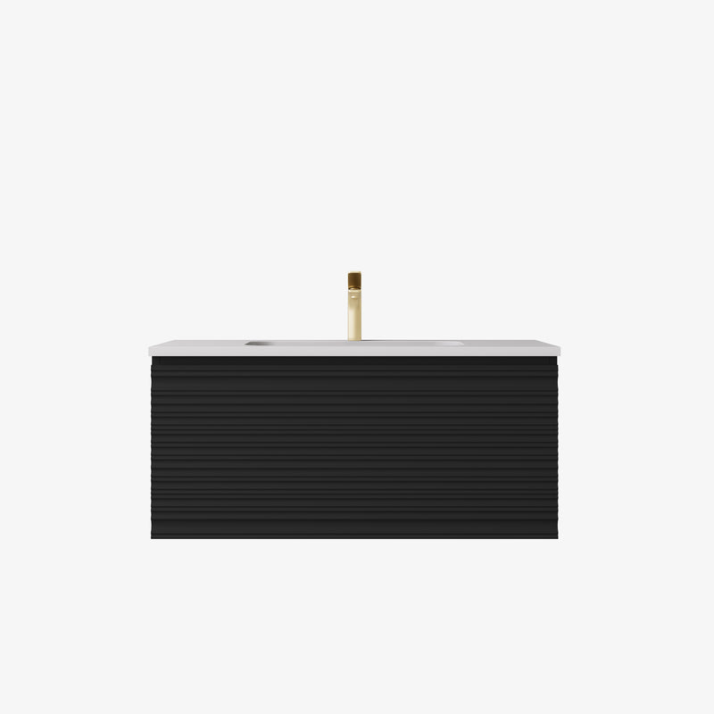 Sedona Matte Black Fluted Wall Hung PVC Cabinet LK-MS750W-MB