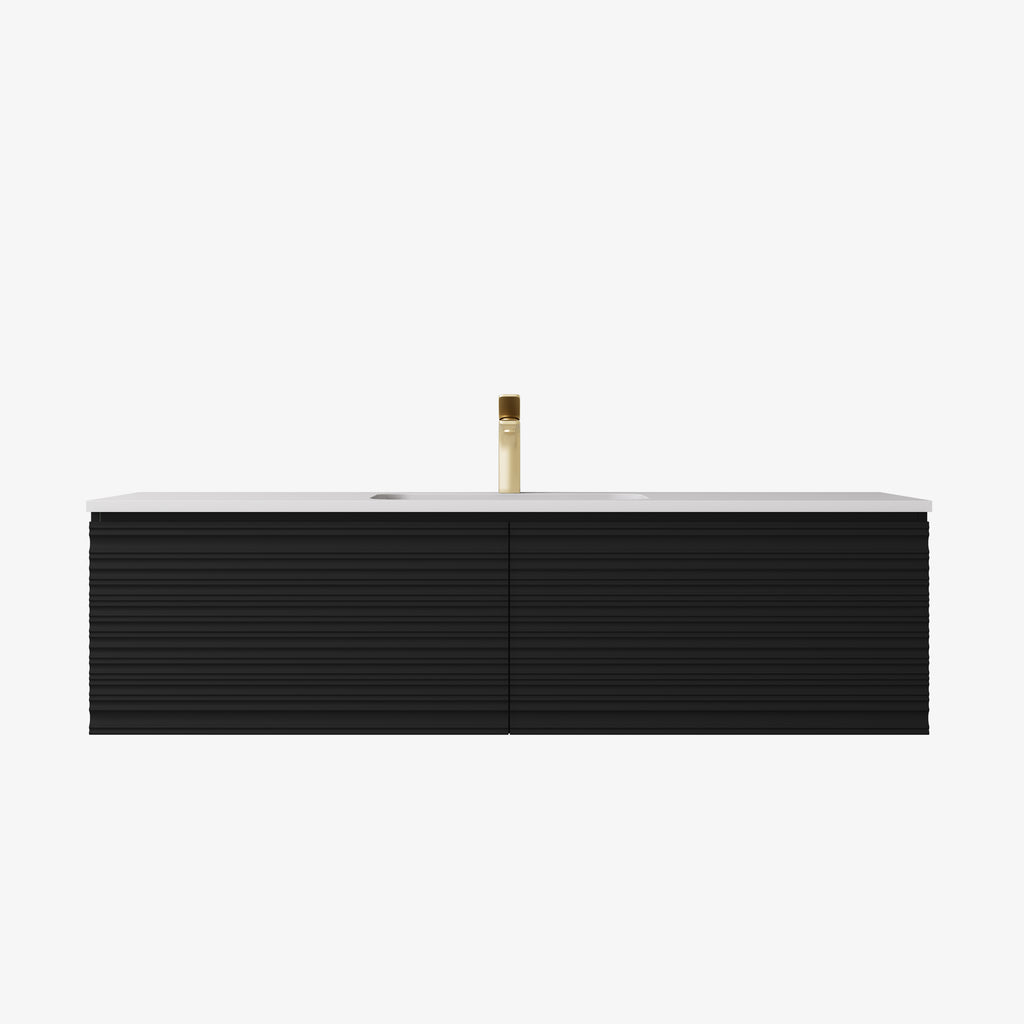Sedona Matte Black Fluted Wall Hung PVC Cabinet LK-MS1521W-MB