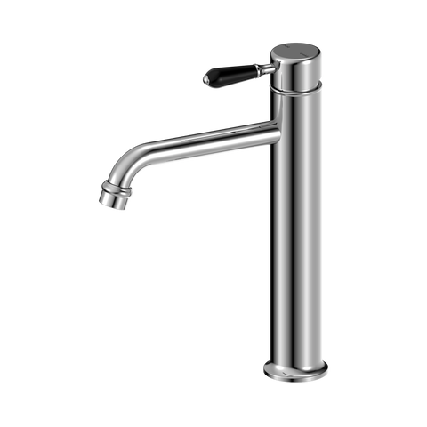 York Straight Tall Basin Mixer With Black Porcelain Lever