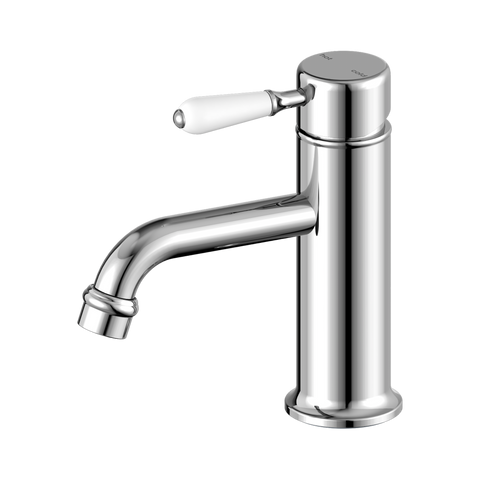 York Straight Basin Mixer With White Porcelain Lever