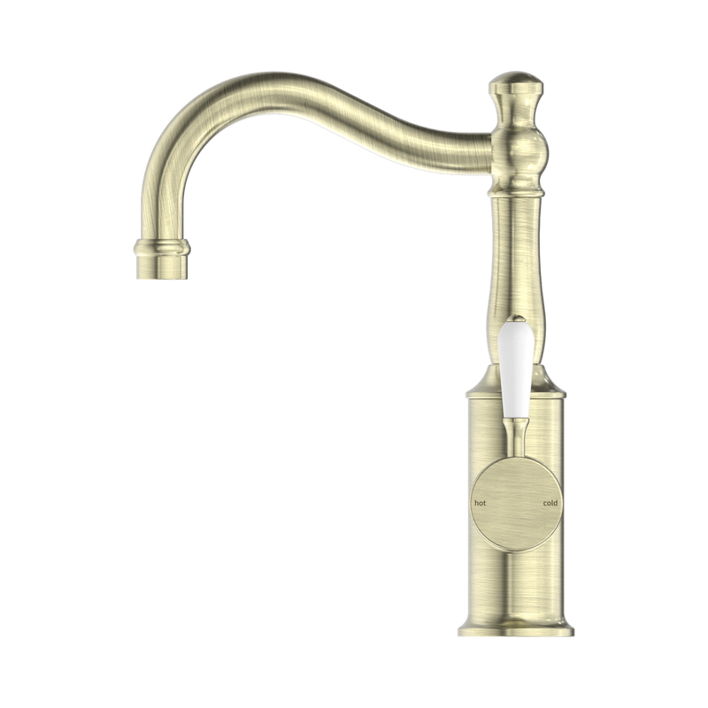 York Basin Mixer Hook Spout With White Porcelain Lever