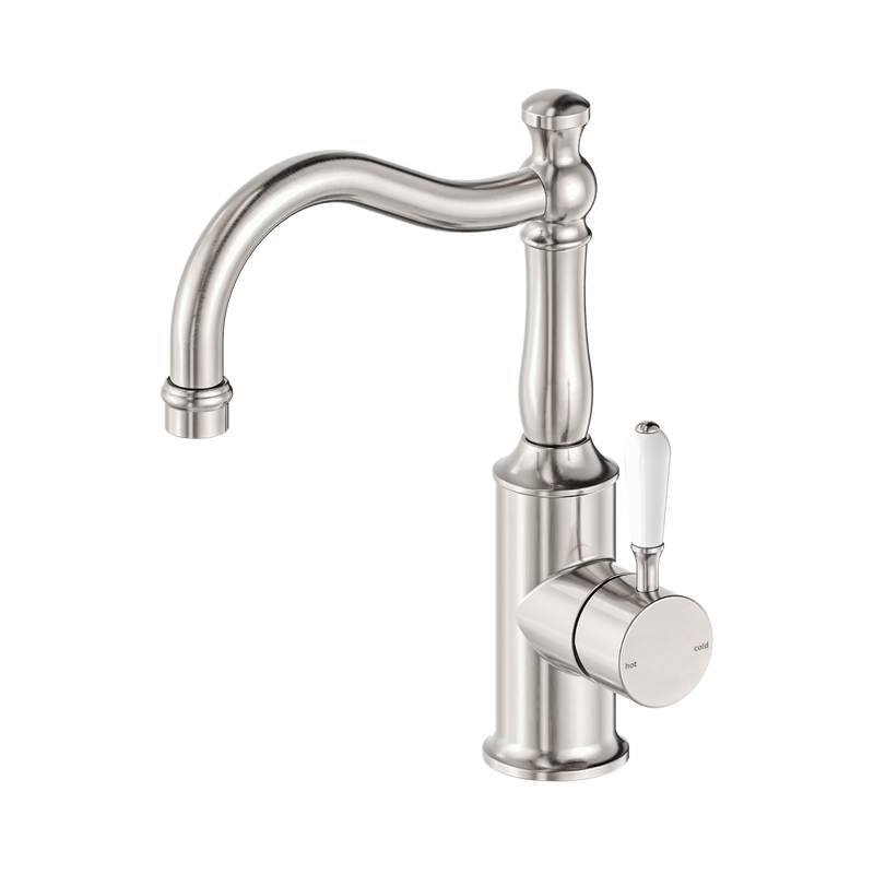 York Basin Mixer Hook Spout With White Porcelain Lever