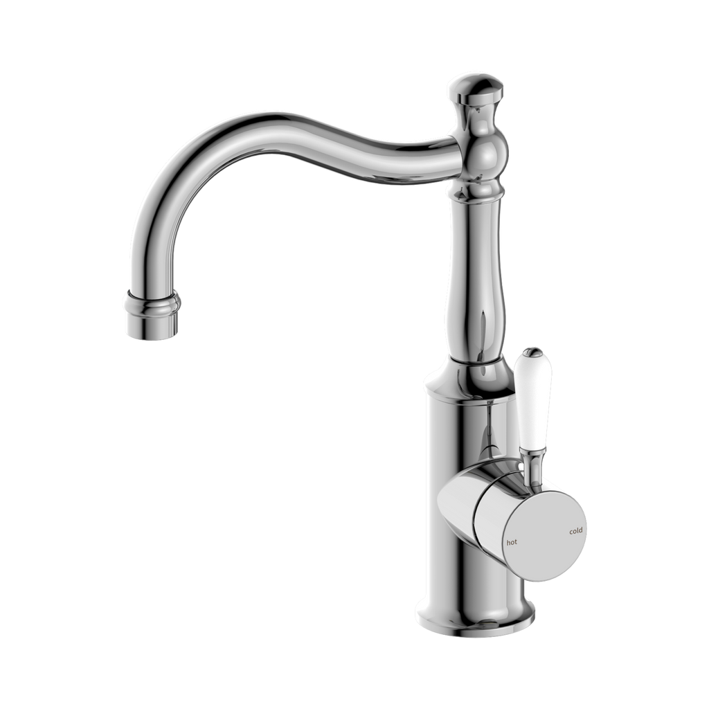 York Basin Mixer Hook Spout With White Porcelain Lever