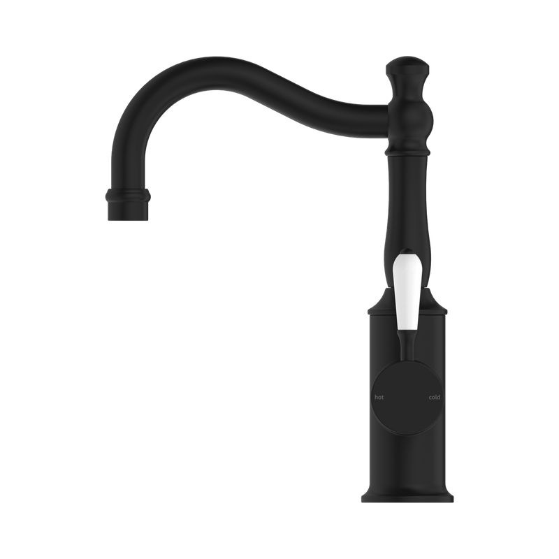 York Basin Mixer Hook Spout With White Porcelain Lever