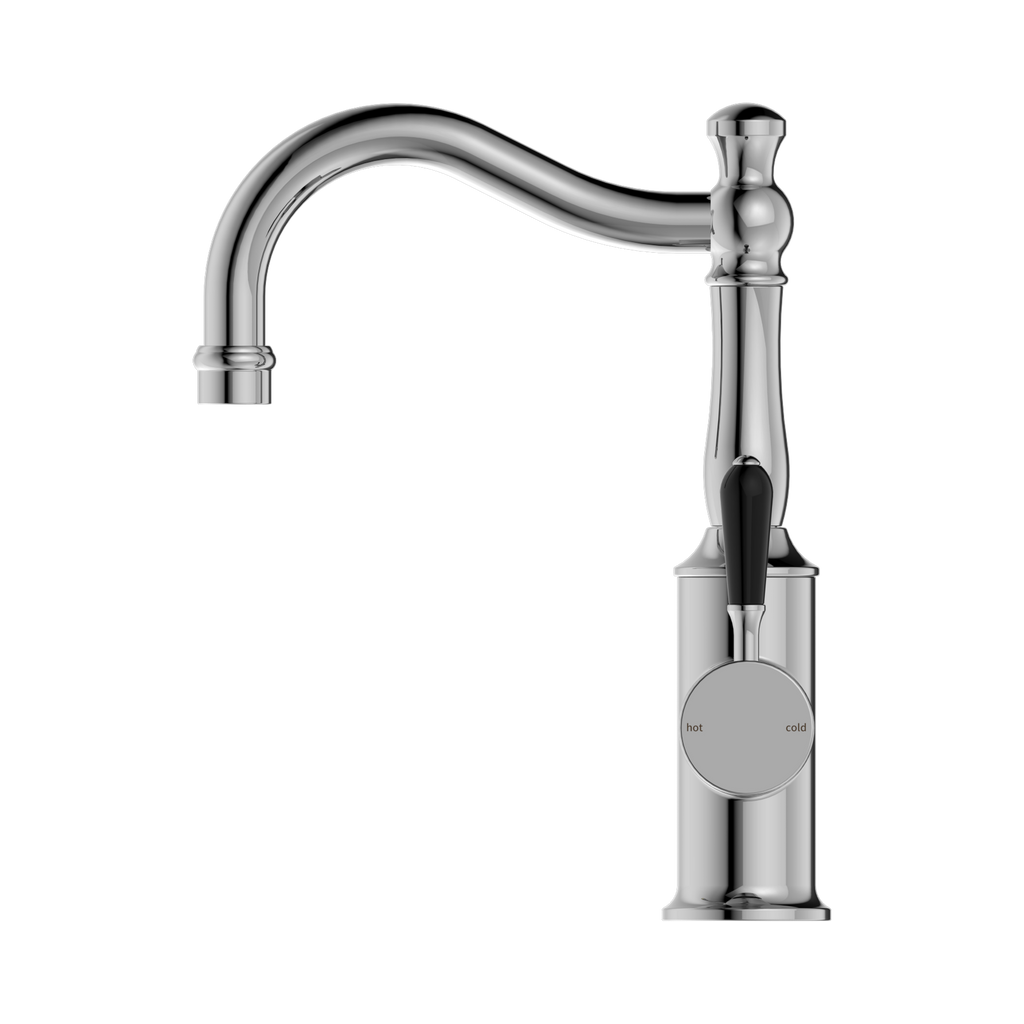York Basin Mixer Hook Spout With Black Porcelain Lever