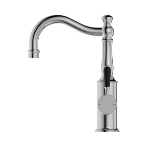 York Basin Mixer Hook Spout With Black Porcelain Lever