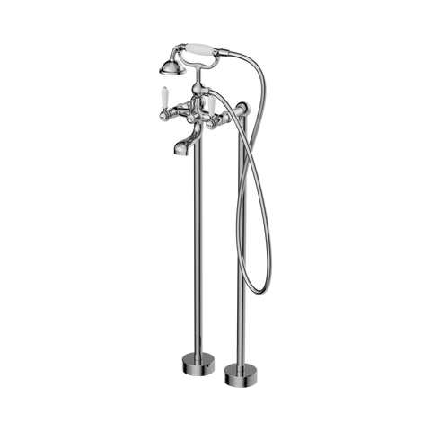 York Freestanding Bath Set With White Porcelain Hand Shower
