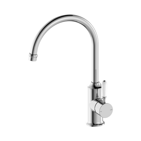 York Kitchen Mixer Gooseneck Spout With White Porcelain Lever