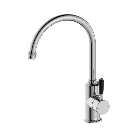 York Kitchen Mixer Gooseneck Spout With Black Porcelain Lever