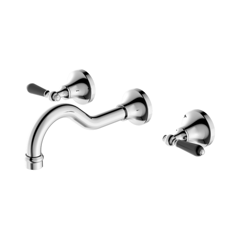 York Wall Basin Set With Black Porcelain Lever
