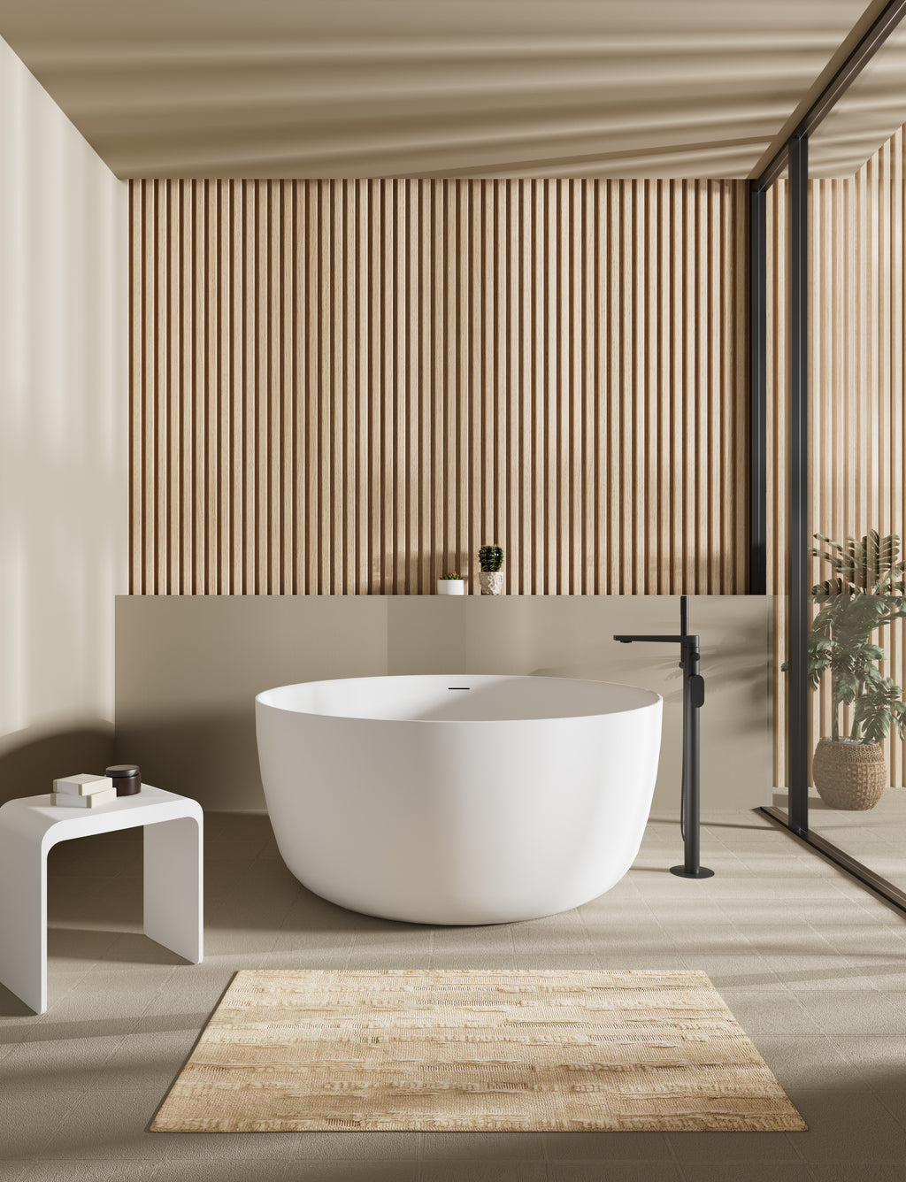 Olley Round Free-Standing Acrylic Overflow Bathtub LK-OL1350MW-OF