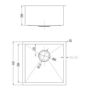 OX4444R.KS 1.2mm Dark Grey Stainless Steel Handmade Single Bowl Top-Undermount Kitchen-Laundry Sink 440X440X205mm AQ