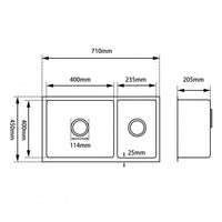 OX7145R.KS 1.2mm Handmade Concrete Grey Round Corners Double Bowls Top - Undermount - Flush Mount Kitchen Sink 715x450x200mm AQ