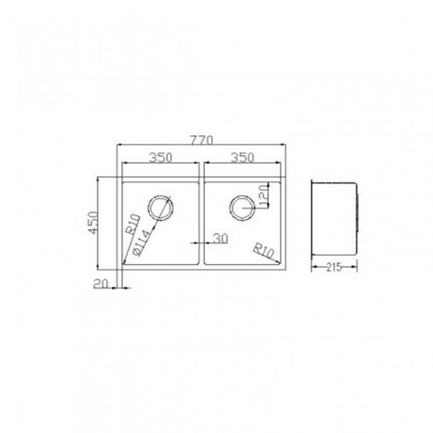 CH7745R.KS 1.2mm Handmade Double Bowls Top-Undermount Kitchen-Laundry Sink 770x450x215mm AQ