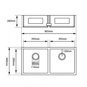 CH8644.KS 1.2mm Handmade Double Bowls Top-Undermount Kitchen Sink 865X440X200mm AQ