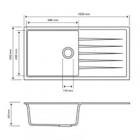 TWMD-100L 1000 x 500 x 220mm Carysil Black Single Bowl With Drainer Board Granite Kitchen Sink Top-Flush-Under Mount AQ