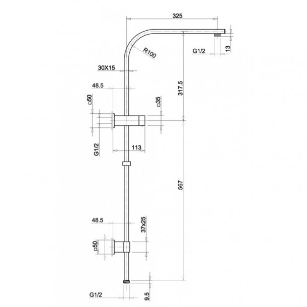 GM2130.SH 10'' Square Gun Metal Grey Shower Station Top Water Inlet AQ