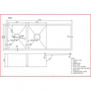 TWM9 1160x460x230mm 1.2mm Handmade Top-Undermount Double Bowls Kitchen Sink AQ