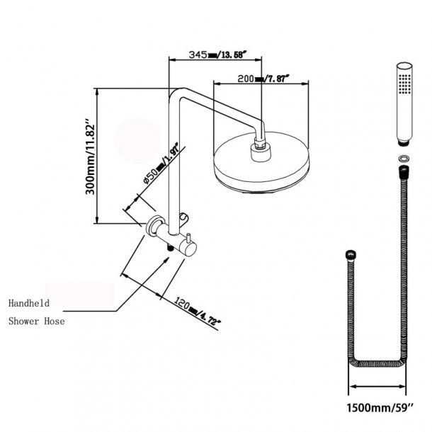 CH2138.SH.N+CH0102.SH+CH-R4.HHS 300mm Height Round Chrome Shower Station Top Water Inlet AQ