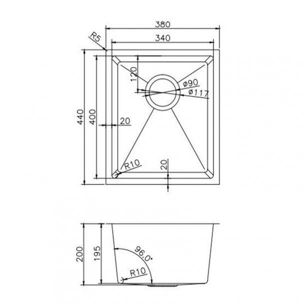 TWMPS380 380x440x200mm 1.2mm Handmade TopUndermount Single Bowl Kitchen Sink AQ