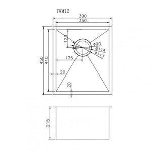 TWM12 390x450x215mm 1.2mm Handmade Top-Undermount Single Bowl Kitchen Sink AQ