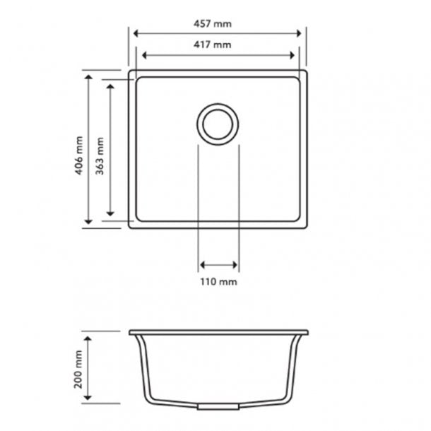 TWM-MS 457 x 406 x 200mm Carysil Black Single Bowl Granite Stone Kitchen-Laundry Sink Top-Flush-Under Mount AQ