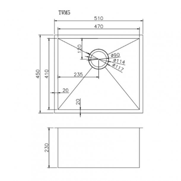 TWM5 510x450x230mm 1.2mm Handmade Top-Undermount Single Bowl Kitchen-Laundry Sink AQ