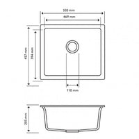 TWM-S 533 x 457 x 205mm Carysil Black Single Bowl Granite Kitchen-Laundry Sink Top-Flush-Under Mount AQ