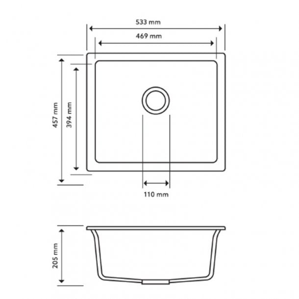 TWM-SG 533 x 457 x 205mm Carysil Concrete Grey Single Bowl Granite Kitchen-Laundry Sink Top-Flush-Under Mount AQ