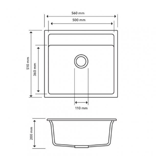 TWM-560FE 560 x 510 x 200mm Carysil Black Single Bowl Granite Top-Flush-Under Mount Kitchen-Laundry Sink AQ