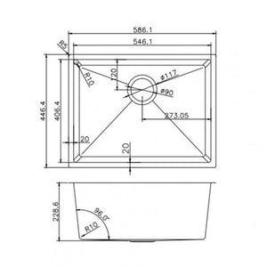 TWMPS586 586x450x230mm 1.2mm Handmade Top-Undermount Single Bowl Kitchen Sink Stainless Steel