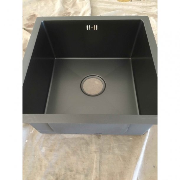 OX4444R.KS 1.2mm Dark Grey Stainless Steel Handmade Single Bowl Top-Undermount Kitchen-Laundry Sink 440X440X205mm AQ