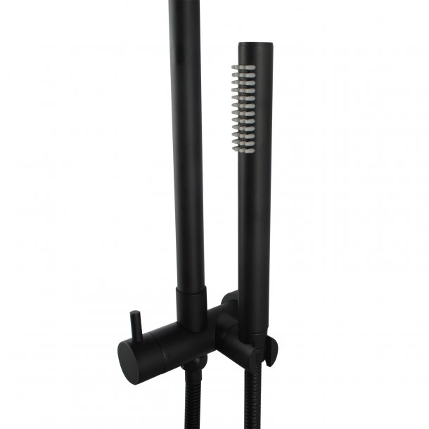 OX2138.SH.N+OX0119.SH+OX-R2.HHS 300mm Height Round Black Shower Station Top Water Inlet AQ