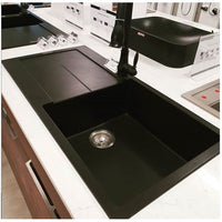 TWM-ED100L 1000 x 500 x 200mm Carysil Black Single Bowl With Drainer Board Granite Kitchen Sink Top Mount AQ