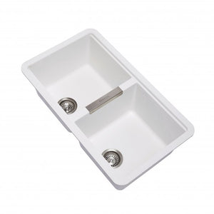 TWM3322-W 824 x 481 x 241mm Carysil White Double Bowls Granite Undermount Kitchen Sink AQ
