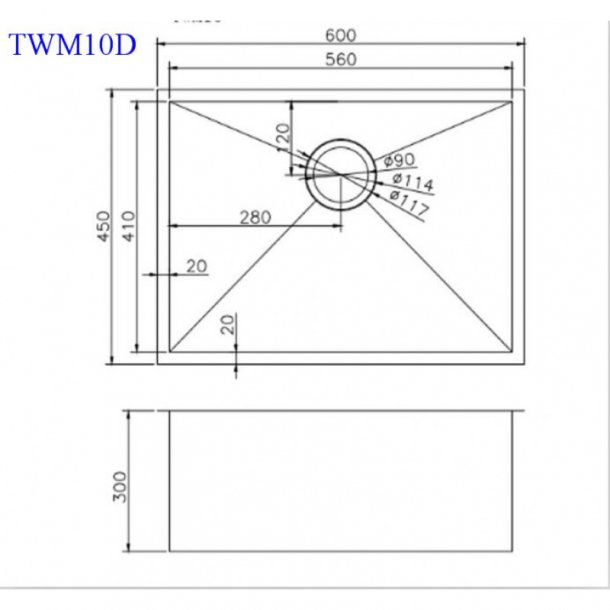 TWM10D 600x450x300mm 1.2mm Handmade Top-Undermount Single Bowl Kitchen-Laundry Sink AQ