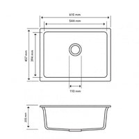 TWM6145 610 x 457 x 205mm Carysil Black Single Big Bowl Granite Kitchen-Laundry Sink Top-Flush-Under Mount AQ