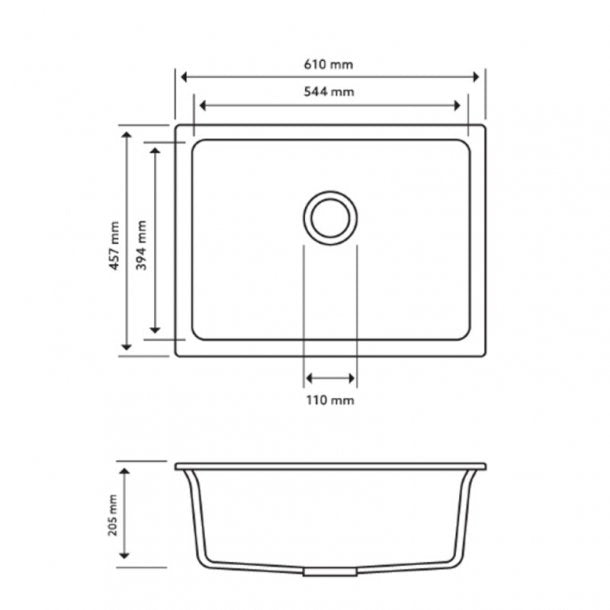 TWM6145-G 610 x 457 x 205mm Carysil Concrete Grey Single Big Bowl Granite Kitchen-Laundry Sink Top-Flush-Under Mount AQ