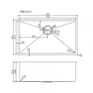 TWM3 762x457x254mm 1.2mm Handmade Single Bowl Top-Undermount Kitchen-Laundry Sink AQ