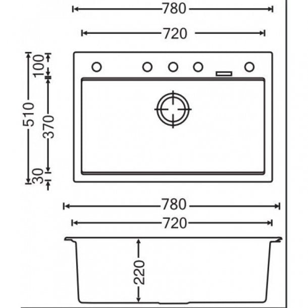 TWMW780 780 x 510 x 220mm Carysil Black Single Bowl Granite Stone Kitchen Sink Top-Under Mount AQ