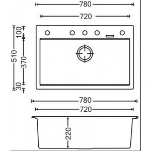 TWMW780 780 x 510 x 220mm Carysil Black Single Bowl Granite Stone Kitchen Sink Top-Under Mount AQ