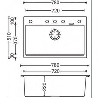 TWMW780-G 780 x 510 x 220mm Carysil Concrete Grey Single Bowl Granite Stone Kitchen Sink Top-Under Mount Concrete Grey AQ