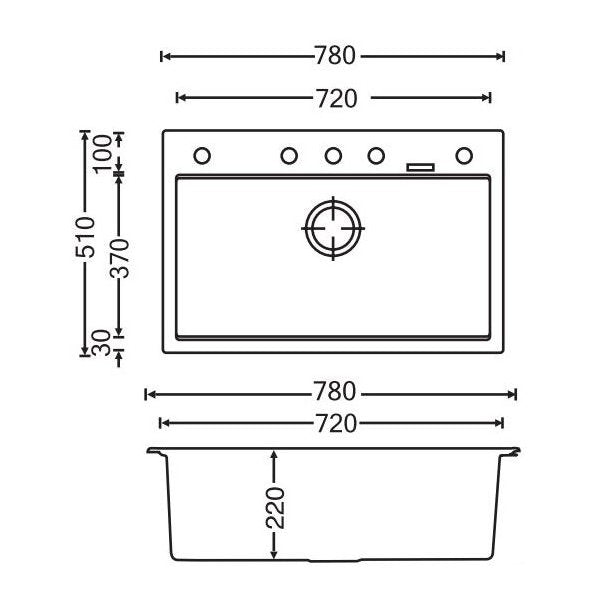 TWMW780-W 780 x 510 x 220mm Carysil White Single Bowl Granite Stone Kitchen Sink Top-Under Mount AQ