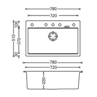 TWMW780-W 780 x 510 x 220mm Carysil White Single Bowl Granite Stone Kitchen Sink Top-Under Mount AQ