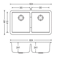 TWM3322 824 x 481 x 241mm Carysil Black Double Bowls Granite Undermount Kitchen Sink AQ